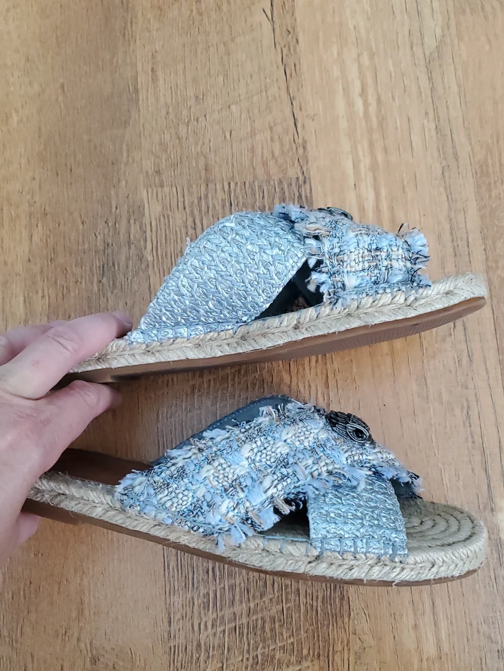 Kurt Geiger London Kensington X Espadrille Slide Sandals - Blue Tweed